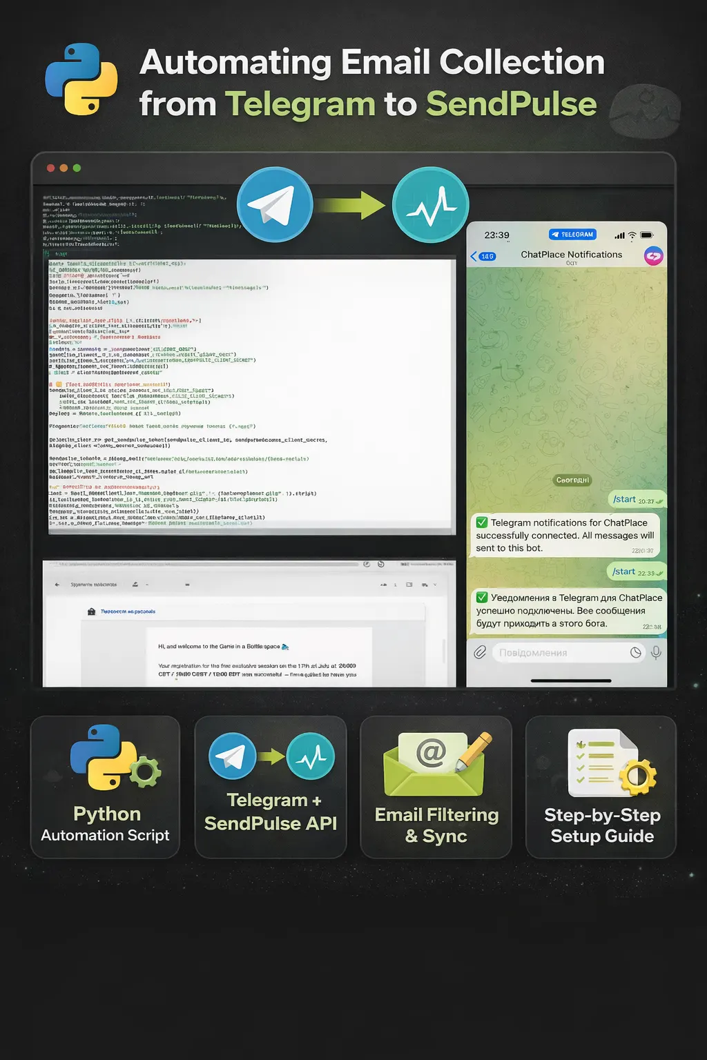 Telegram + SendPulse Automation for Email Collection and API Sync