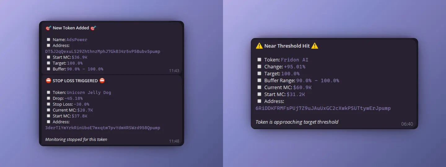 Telegram Crypto Token Tracker Bot with TP/SL Monitoring